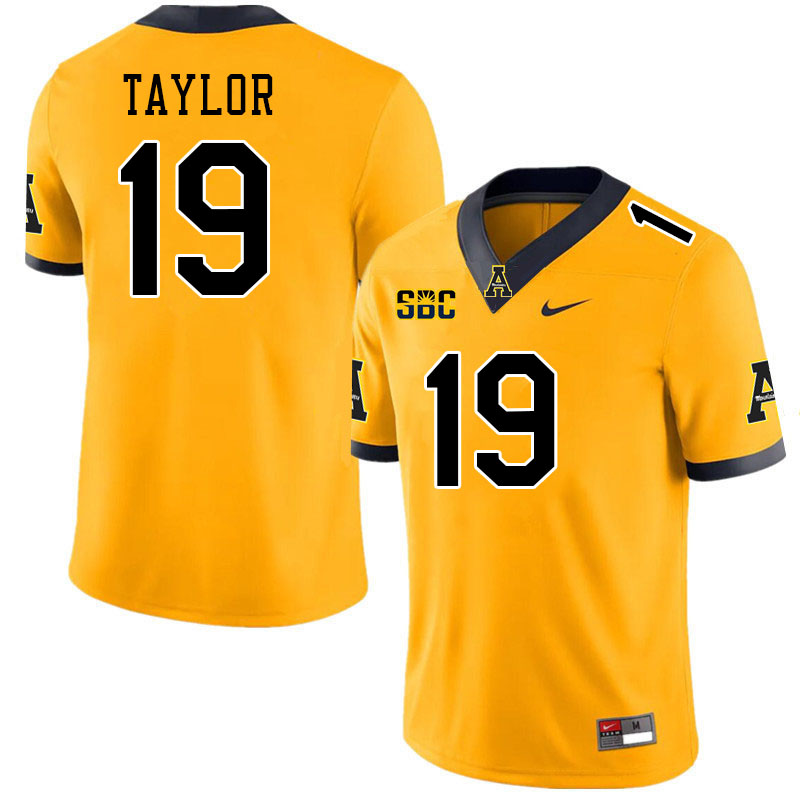 Men #19 Nick Taylor Appalachian State Mountaineers College Football Jerseys Stitched-Gold